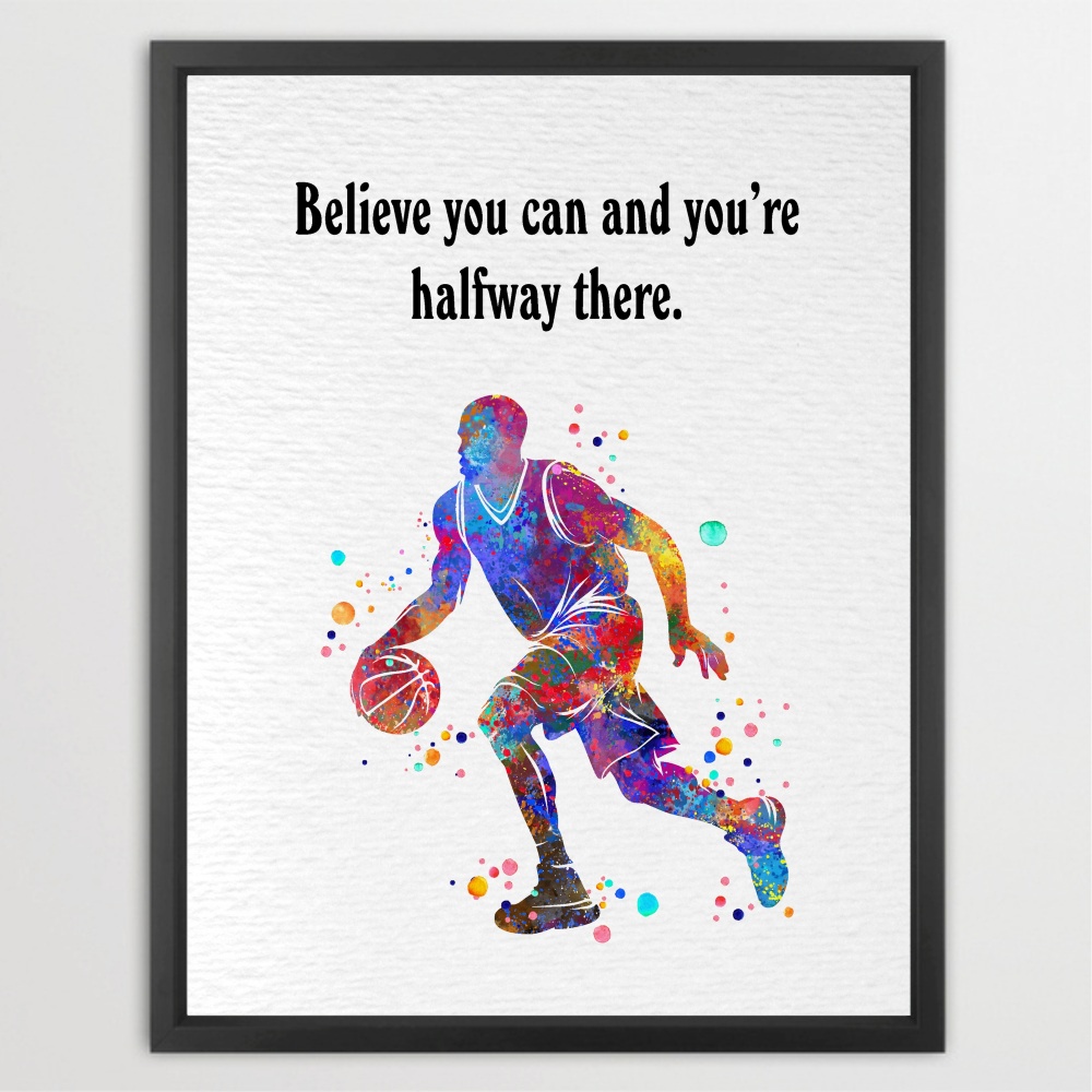Dignovel Studios Unframed Basketball Player Man Sports Quote Watercolor Art Print Home Office Gym Wall Decor Home Hanging DN1053