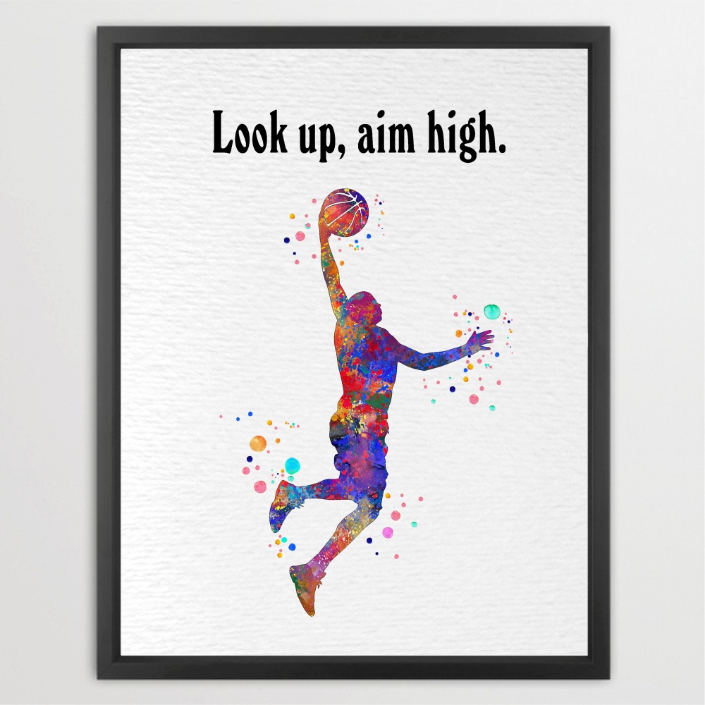 Dignovel Studios Unframed Basketball Player Boy Sports Quote Watercolor Art Print Home Office Gym Wall Decor Home Hanging DN1054