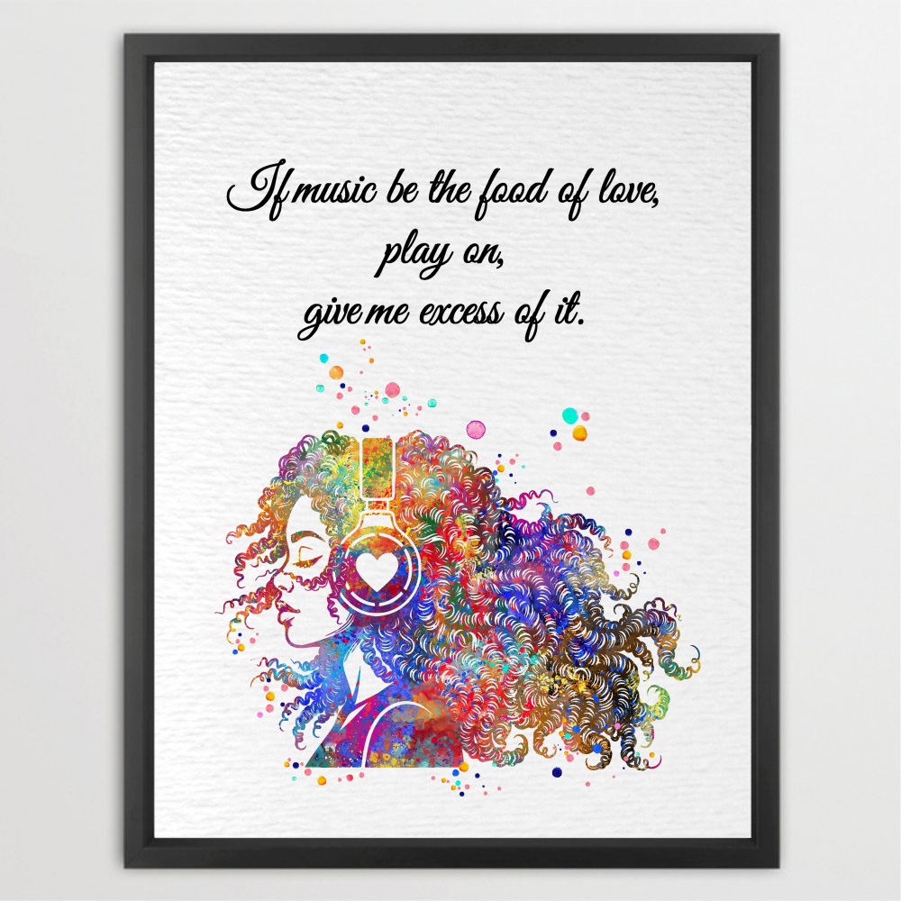 Dignovel Studios Unframed Music Girl Woman Inspirational Quote Watercolor Art Print Home Office Musician Home Hanging DN1056
