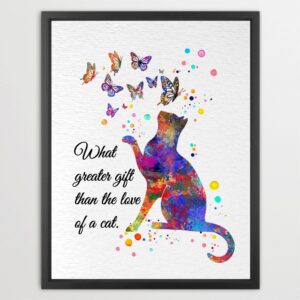 Dignovel Studios Unframed Cat and Butterflies Pet Love Watercolor Art Print Family Animal Clinic Home Office Wall Decor Home Hanging DN1057