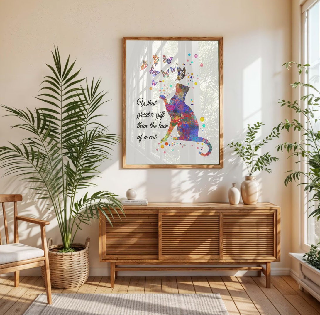 Dignovel Studios Unframed Cat and Butterflies Pet Love Watercolor Art Print Family Animal Clinic Home Office Wall Decor Home Hanging DN1057 - Image 4
