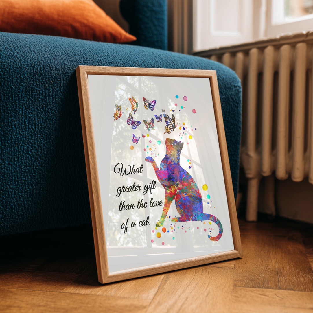 Dignovel Studios Unframed Cat and Butterflies Pet Love Watercolor Art Print Family Animal Clinic Home Office Wall Decor Home Hanging DN1057 - Image 5