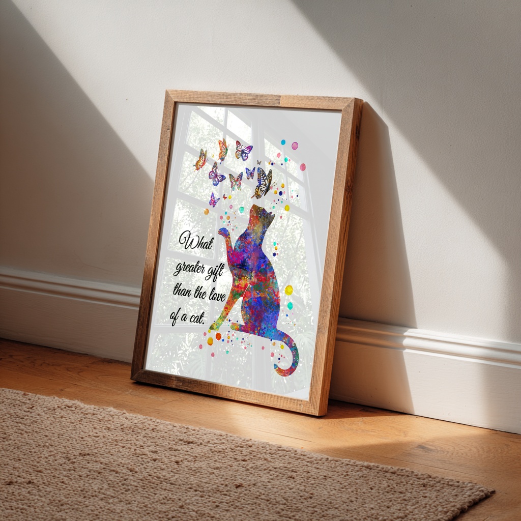 Dignovel Studios Unframed Cat and Butterflies Pet Love Watercolor Art Print Family Animal Clinic Home Office Wall Decor Home Hanging DN1057 - Image 7