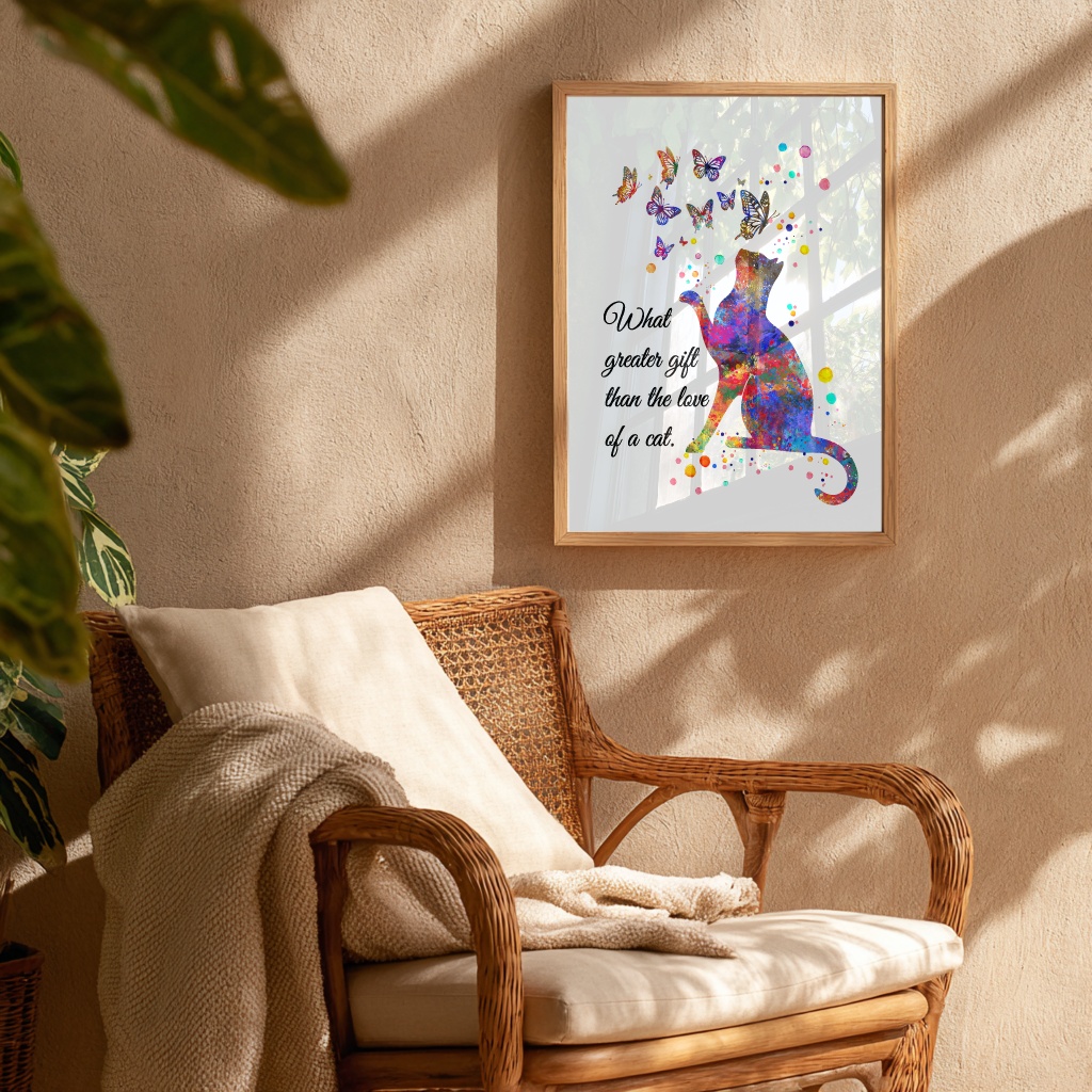Dignovel Studios Unframed Cat and Butterflies Pet Love Watercolor Art Print Family Animal Clinic Home Office Wall Decor Home Hanging DN1057 - Image 8