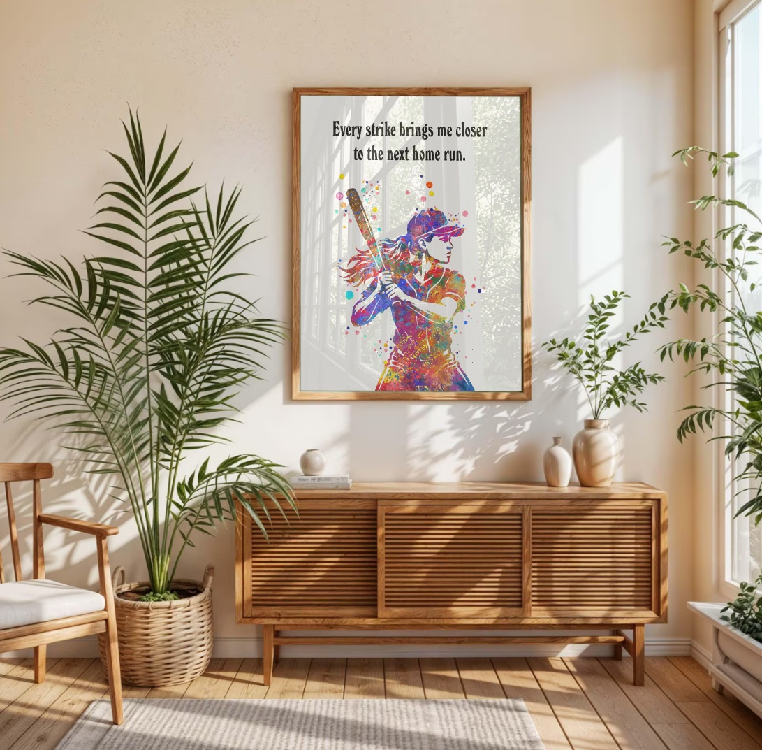 Dignovel Studios Unframed Baseball Softball Girl Sports Quote Watercolor Art Print Inspirational School Gym Home Office Wall Decor Home Hanging DN1058 - Image 4