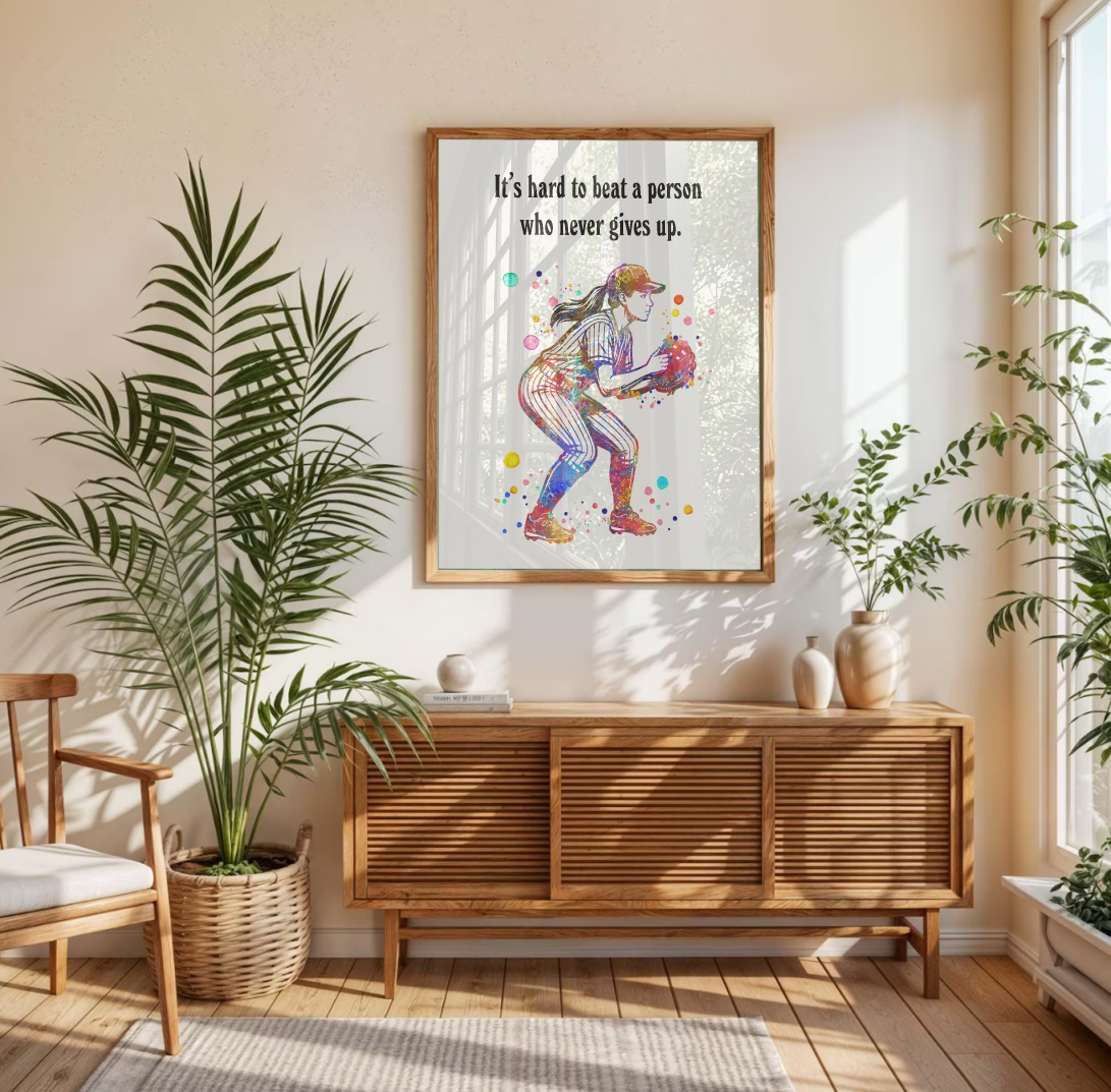 Dignovel Studios Unframed Baseball Softball Pitcher Girl Sports Watercolor Art Print Inspirational School Gym Home Office Wall Decor Home Hanging DN1059 - Image 4