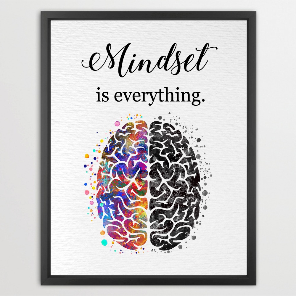 Dignovel Studios Unframed Brain Anatomy Mindset is Everything Watercolor Art Print Inspirational Quote Home Office Wall Decor Home Hanging DN1060